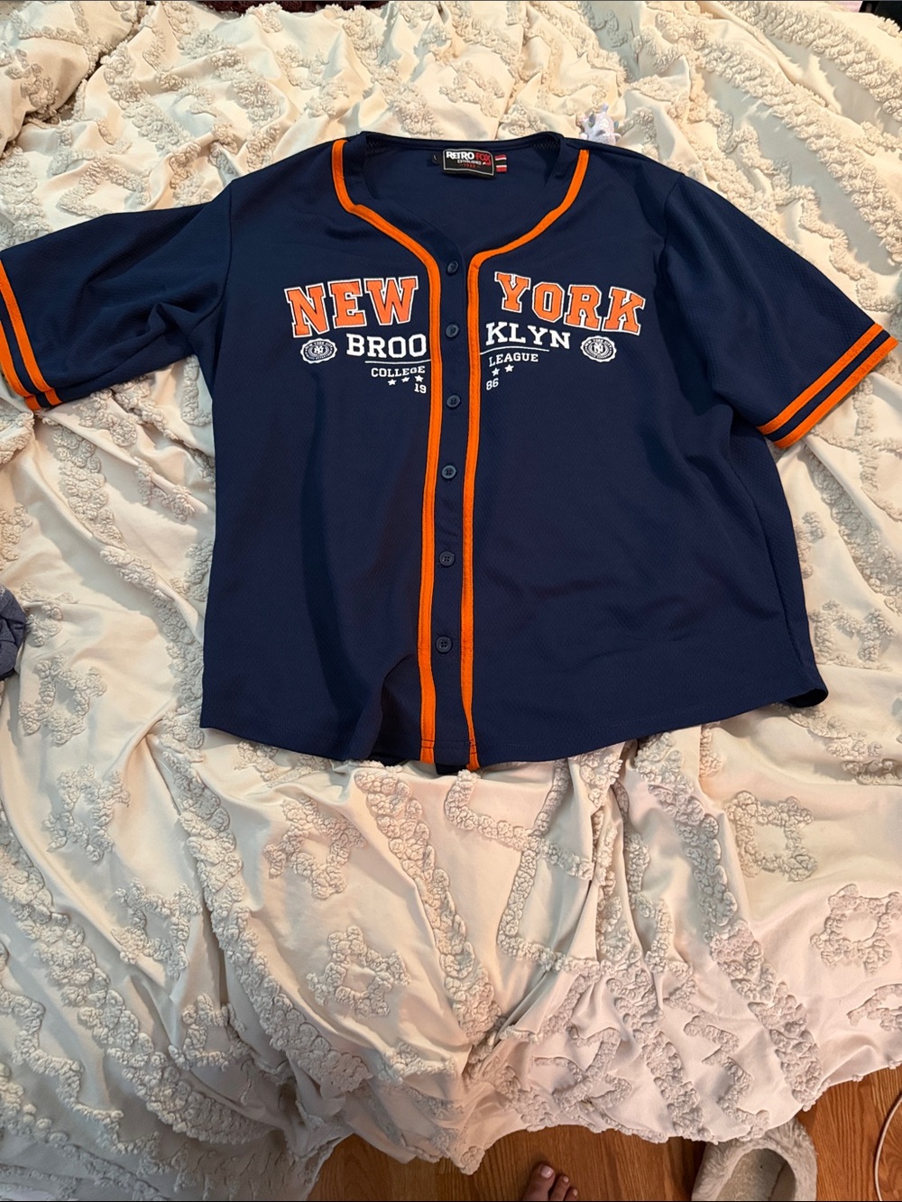 Men's Navy and Orange Baseball-Style Jersey - New York Brooklyn